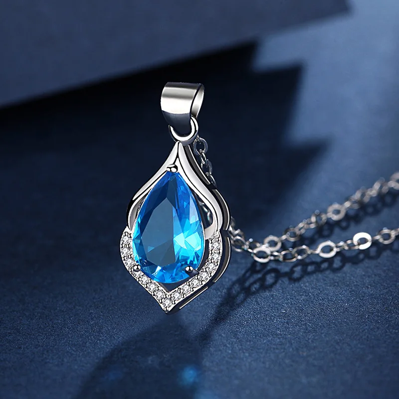 Ожерелье женское из серебра 925 пробы с аквамарином и Рубином | Украшения