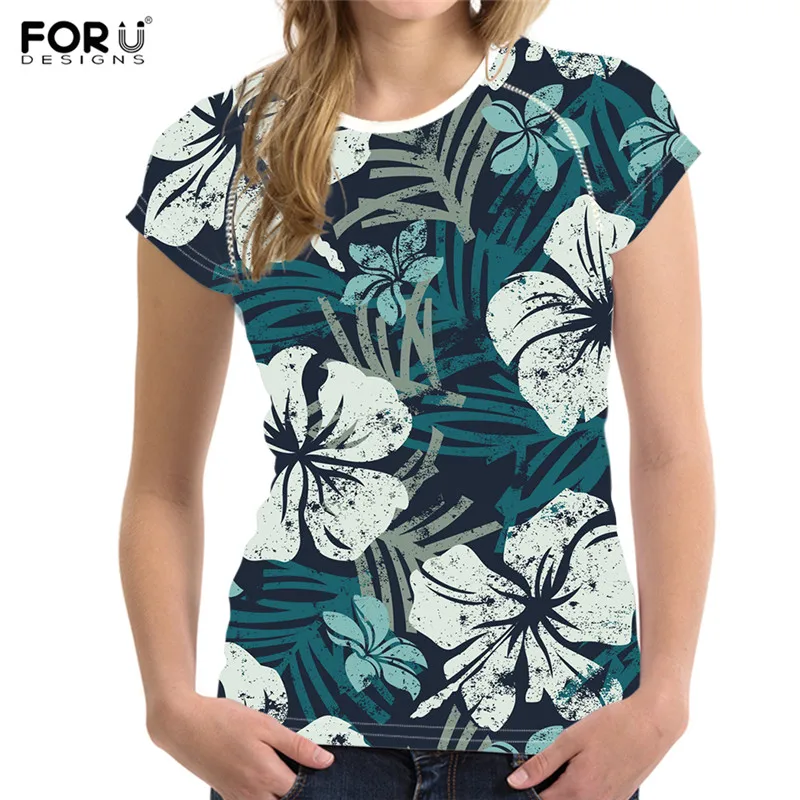 FORUDESIGNS/3D с цветочным принтом Футболки коротким рукавом для женщин 2020 летняя