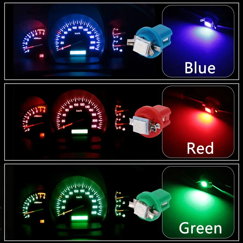 10Pcs B8.5D 509T B8.5 5050 Led 1 SMD T5 Lamp Car Gauge Speed Dash Bulb Dashboard instrument Light Wedge Interior Accessory - купить по