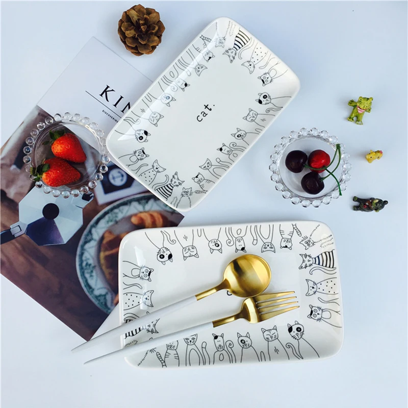 Креативная керамическая тарелка для завтрака с рисунком кошки 8 дюймов 9 10