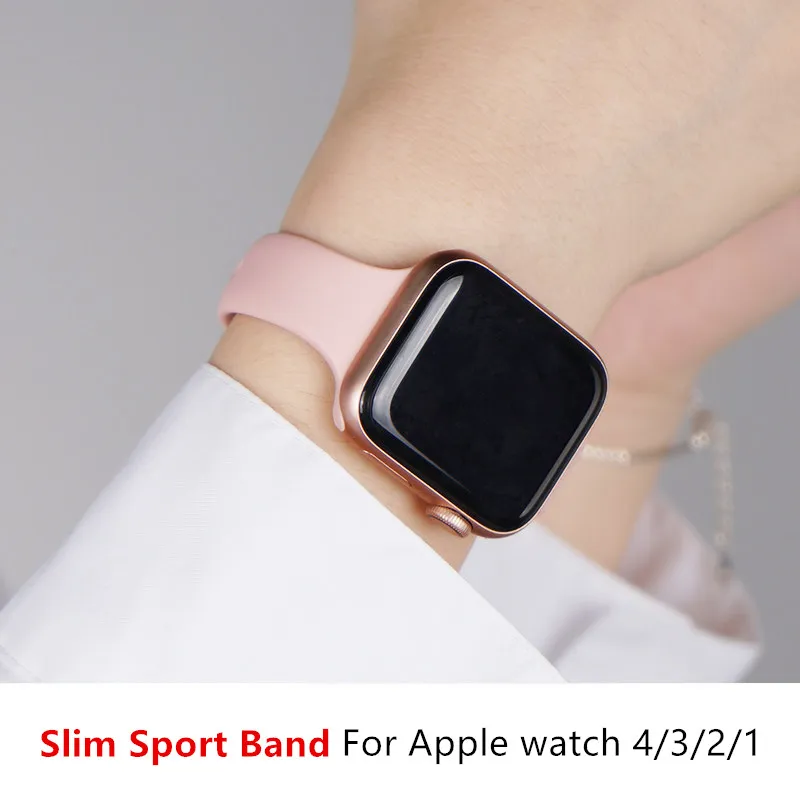 Ремешок силиконовый для Apple watch band тонкий браслет iWatch Series 4 3 se 6 7 41 45 мм 44 40 38 42 |