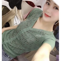 in the summer of 2021 paragraph sweater women cultivate ones morality show thin thin heavy hot drill collar t shirt