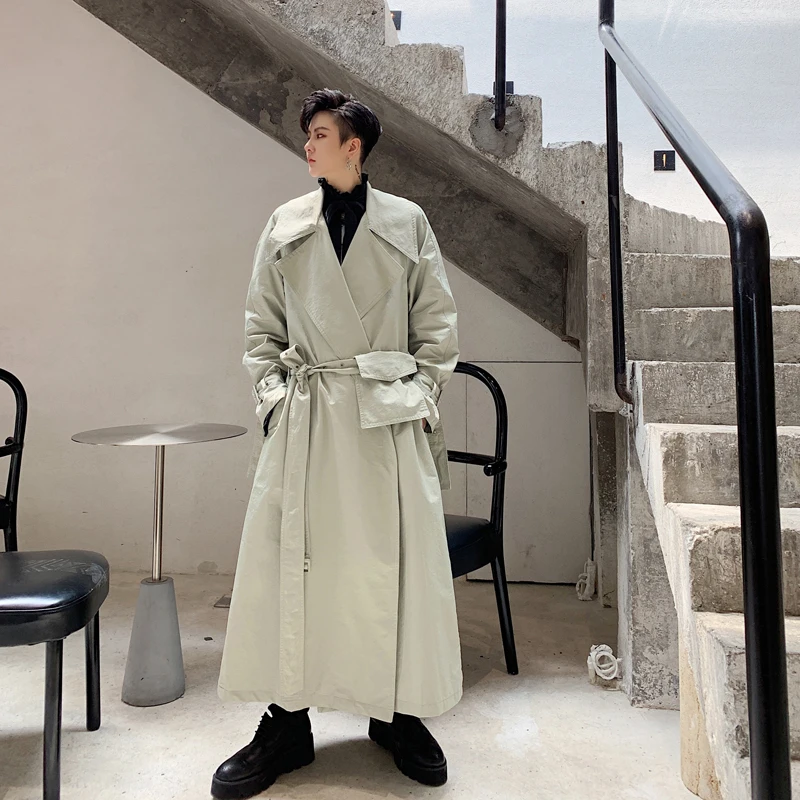 Ветровка мужская с карманами и поясом винтажная модная верхняя одежда Свободный