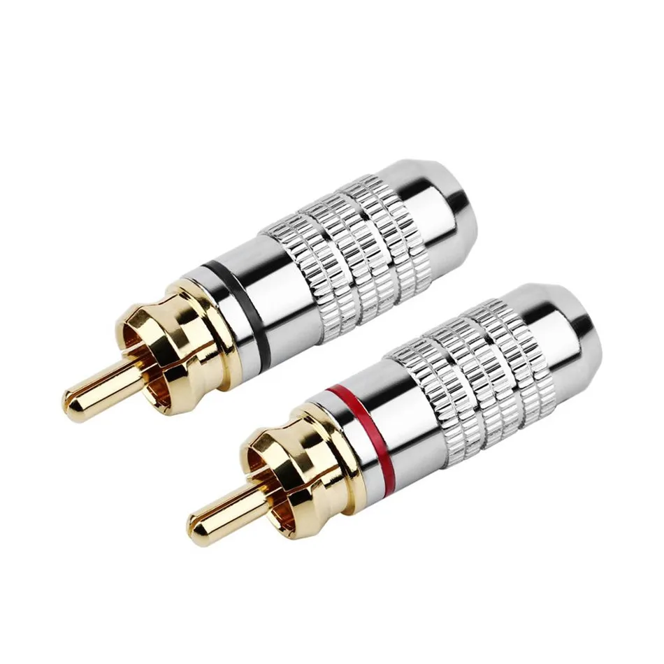 

10PCS RCA Plug Connector 6mm Hole Male Jack Adapter Gold Plated Copper Soldering RCA Socket Amplifier Speaker Terminals