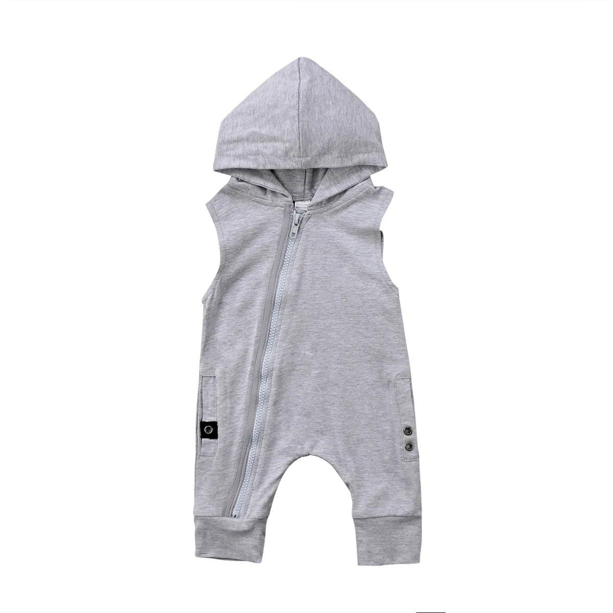 

Pudcoco 0-24M Casual Fashion Baby Girls Boys Cotton Sleeveless Hooded Zipper Button Pocket Romper Outfit Summer Baby Clothes