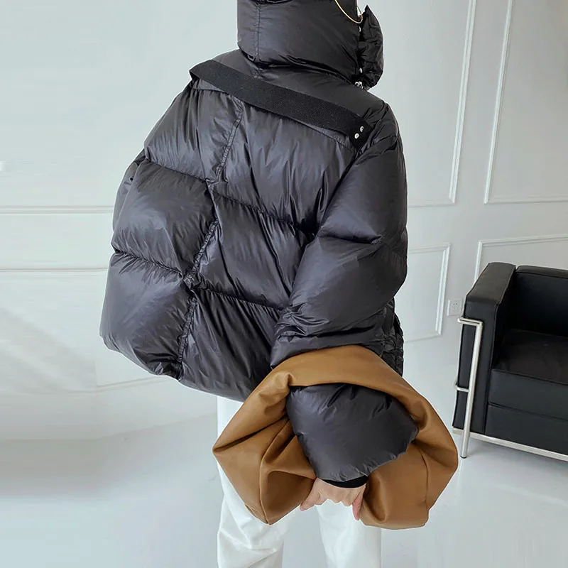 High street Winter Fluffy Women's Down jacket -30℃ Snow wear Stand collar Zipper Short Coat Oversized Outwear YNZZU 1O383