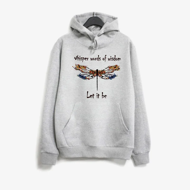 

Let It Be Dragonfly Printed Hoodies Women Fleece Long Sleeve Loose Sweatshirt with Hat Girl Women Hoodie Pullovers Winter