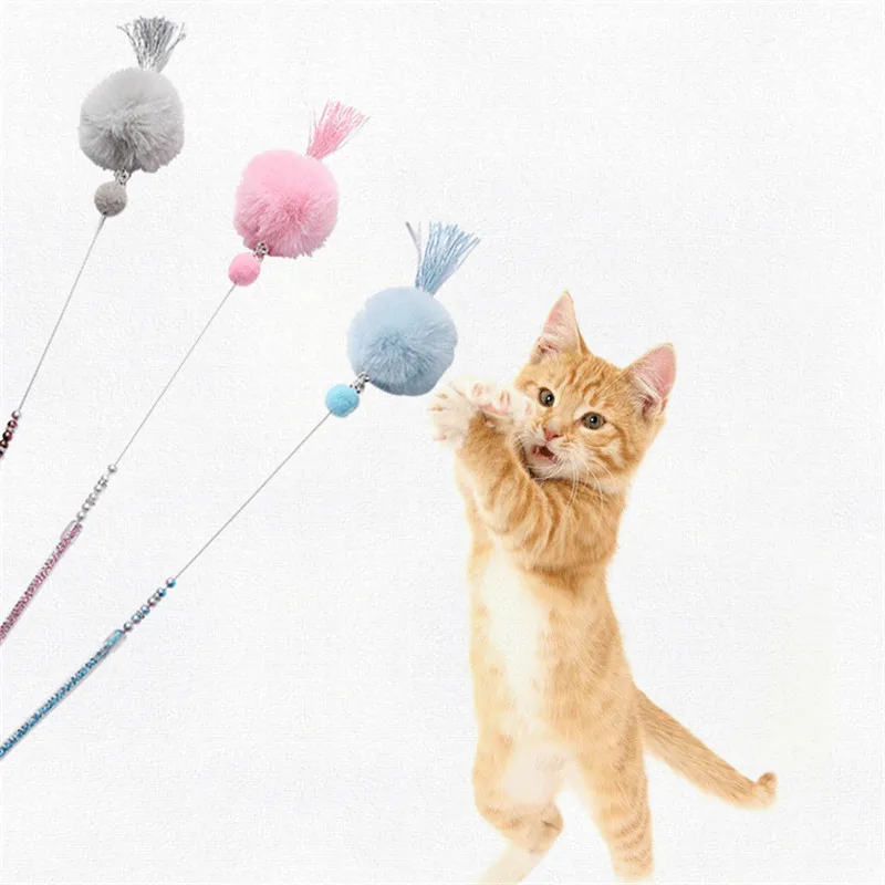 

Tassel Colored Beaded Short Shot Cat Catcher Teaser Wand with Hair Ball Pet Interactive Toy Funny Cat Stick Beautiful