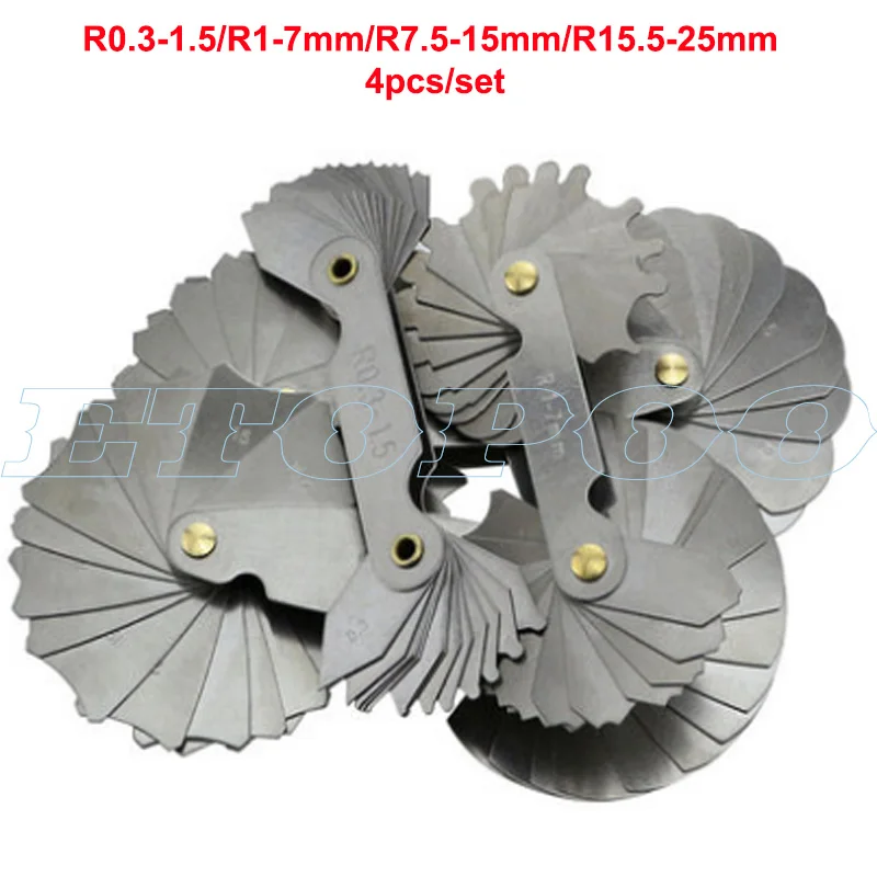 4 шт. набор датчиков радиуса R0.3-1.5/R1-7mm/R7.5-15 мм/R15.5-25 мм R1-6.5 из нержавеющей стали 7-14,5 15-25 26-80 вогнутые выпуклые дуговые инструменты - Цвет: R0.3-25 4pcs