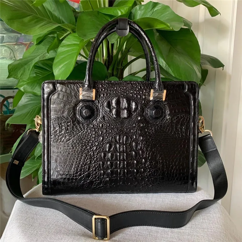 Мужской портфель из натуральной крокодиловой кожи с ручками сверху|Мужские