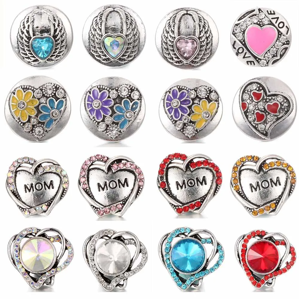 5 шт./лот новые кнопки ювелирные изделия со стразами любовь сердце металлические