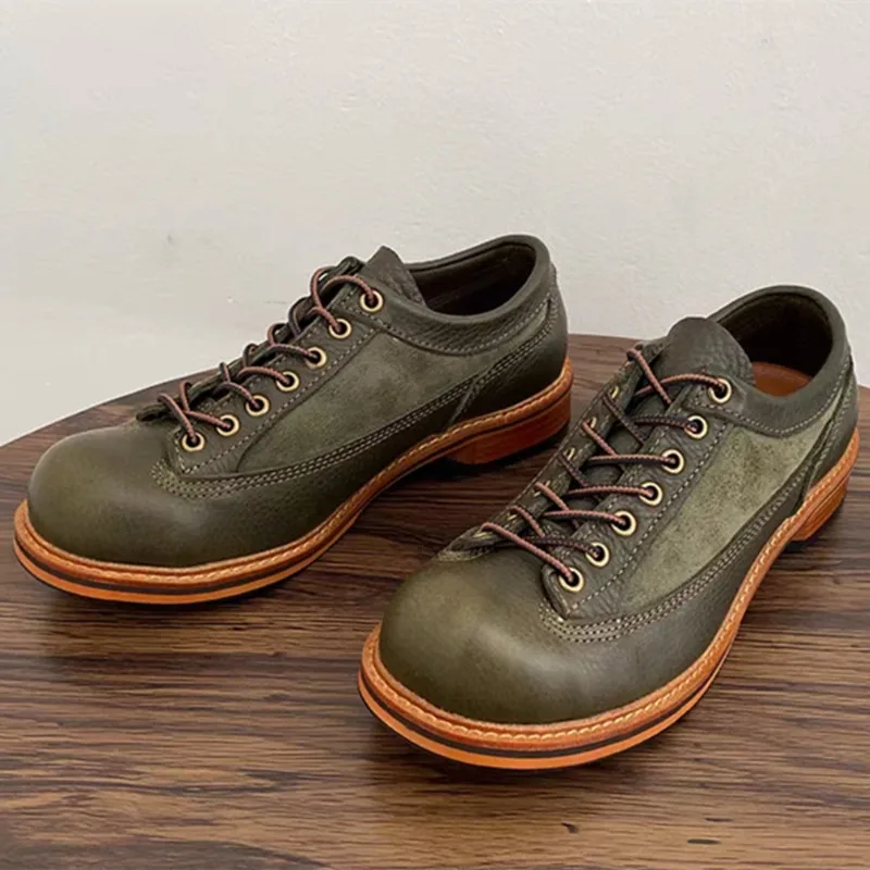 

Yomior Spring Vintage Handmade Tooling Casual Shoes Round Toe British Cow Leather Desert Ankle Boots Platform Motorcycle Boots