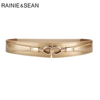 rainie sean women belt patent leather elastic waist belt genuine leather gold black silver ladies stretch belt accessories