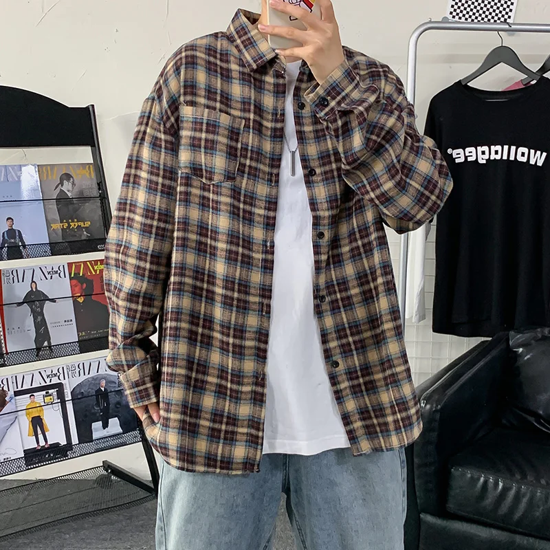 

Men Striped Shirts Loose New Arrival Fall Casual Korean Style Harajuku BF Ulzzang All-match Shirt Male Stylish Chic Outwear Ins