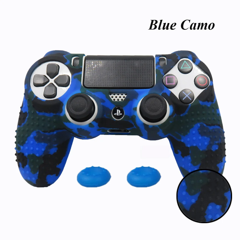 Blue camo Камуфляжный чехол граффити Противоскользящий силиконовый защитный чехол для кожи sony playstation 4 PS4 Pro тонкий контроллер защитная накладка шапки - Цвет: Blue camo