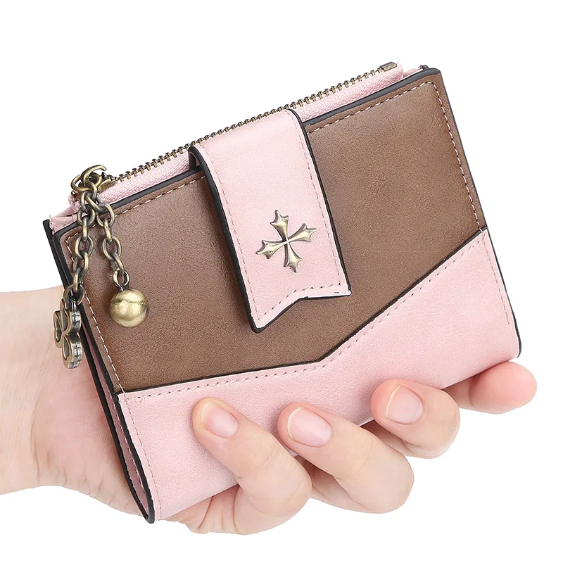 Small Card Holder Lady Purse for Women Wallet Female 2019 Vintage Purses Money Bag Leather Vallet Zipper Retro Pink Black Walet | Багаж и