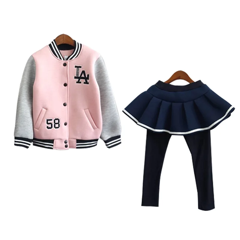 Зимнее платье для девочек спортивная одежда бейсбольная куртка школы + брюки с