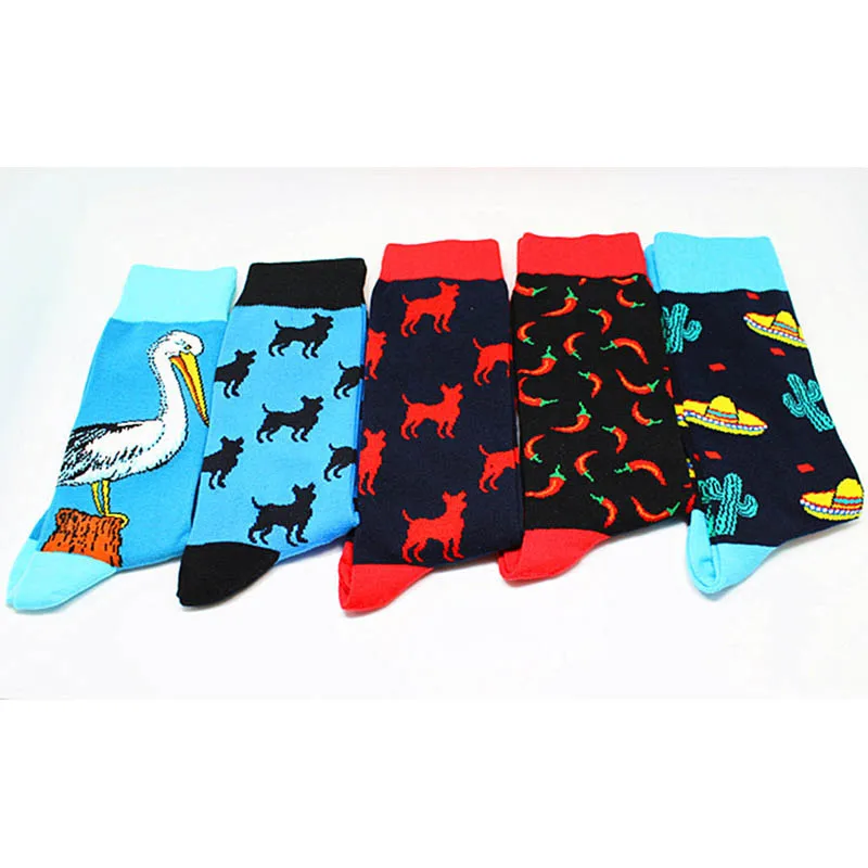 Fashion Hip Hop Cartoon Men Socks animal Fruit Personality Skateboard Breathable Happy Calcetines Hombre | Мужская одежда