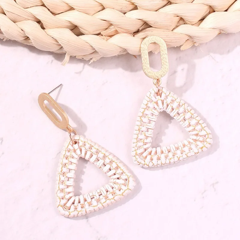 Разноцветные Ротанговые серьги для женщин ручной работы треугольные плетеные