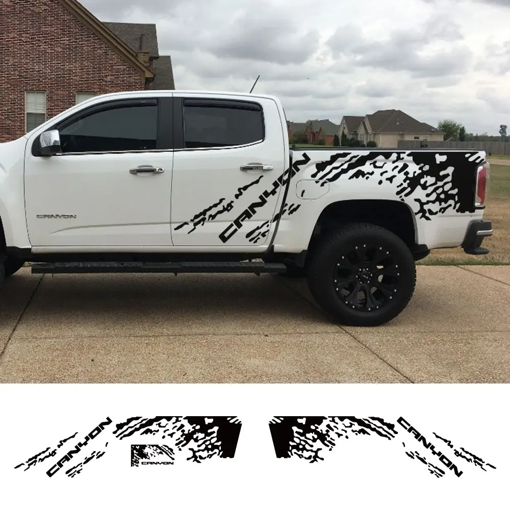 

Боковые наклейки для кузова пикапа для GMC Canyon AT4 Denali приподнятие грузовика брызги гранж Декор Наклейка багажник виниловый чехол автомобильн...