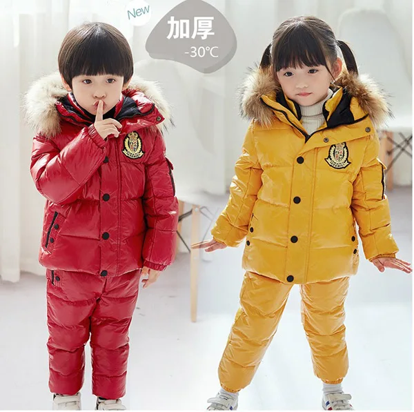 Children's Down Jacket Suit Boys' extra Thick Warm Coat Down Pants Female Baby Down Two Piece Ski Suit - 30 Degrees