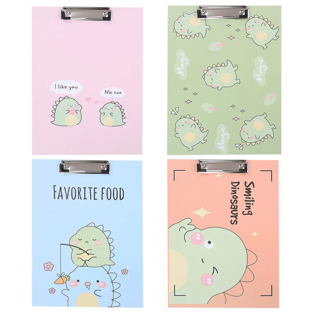 

4Pcs A4 Cartoon Clipboard Profile Clip Hardboard Paper Holder Multifunctional Writing Memo Folder for School Office (Blue+Pink+G