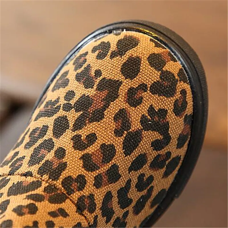 Детские ботинки с леопардовым принтом Нескользящие тонкие флисовые ботильоны