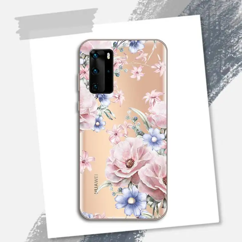 

Vintage flower rose pink Phone Case Transparent for Huawei P honor 8 10i 20 30 40 smart 2019