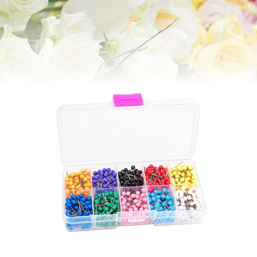 

500pcs Thumbtack Boxed Colorful Plastic Durable Ball Pins for Display Board Maps