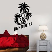 Spa Wall Decal Woman Relax Beauty Salon Massage Room Decoration Vinyl Decal Palm Beach Relax Tropical Tree Wave Ocean Sea Mural