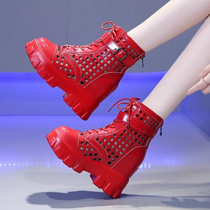 

Spring and summer new thick-soled heightening shoes breathable women's sandals fashion all-match women's boots red women's shoes