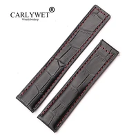 carlywet 20 22mm wholesale red stitches high quality genuine leather replacement wrist watch band strap belt