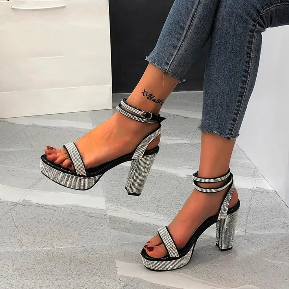 

New women sandals summer ladies diamond sandals black high heels 2020 Designer brand women shoes sexy party sandals Beach shoes