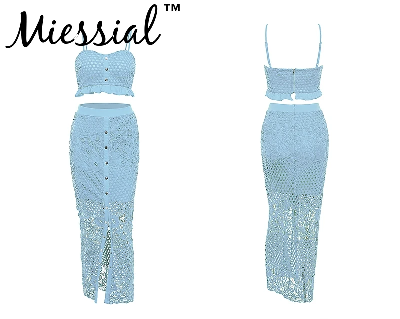 Miessial, сексуальный костюм из двух частей, кружевное, облегающее, желтое платье, женское, белое, с отверстиями, Осенние, женские, вечерние, для клуба, элегантное, макси платье, зима