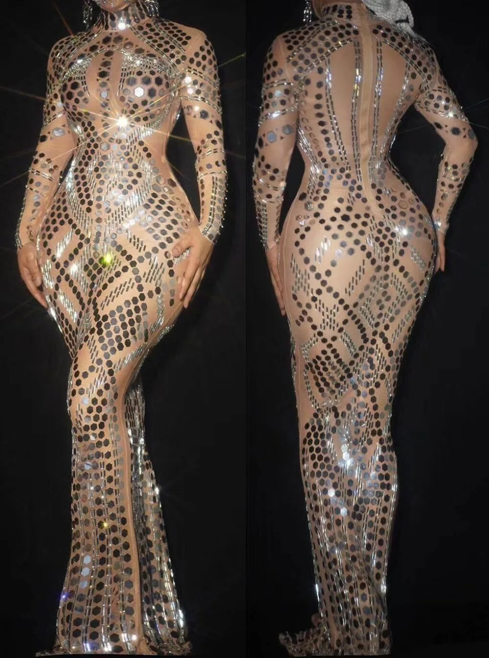 

Sparkly Sexy Sequins Maxi Long Dress For Women Birthday Celebrate Dance Singer Performance Costume Evening Elegant Dress Female