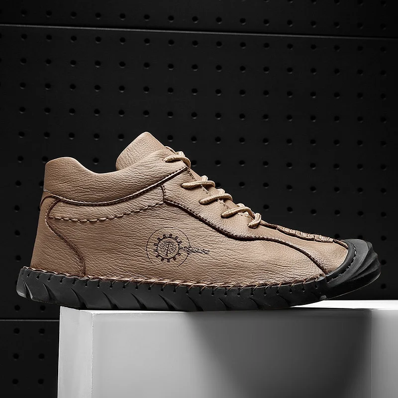 

Men's Leather MiD-Top Shoes Fashion Sewing Soles Oxford Shoes British Outdoor Breathable Casual Shoes Retro Trend Men Shoes
