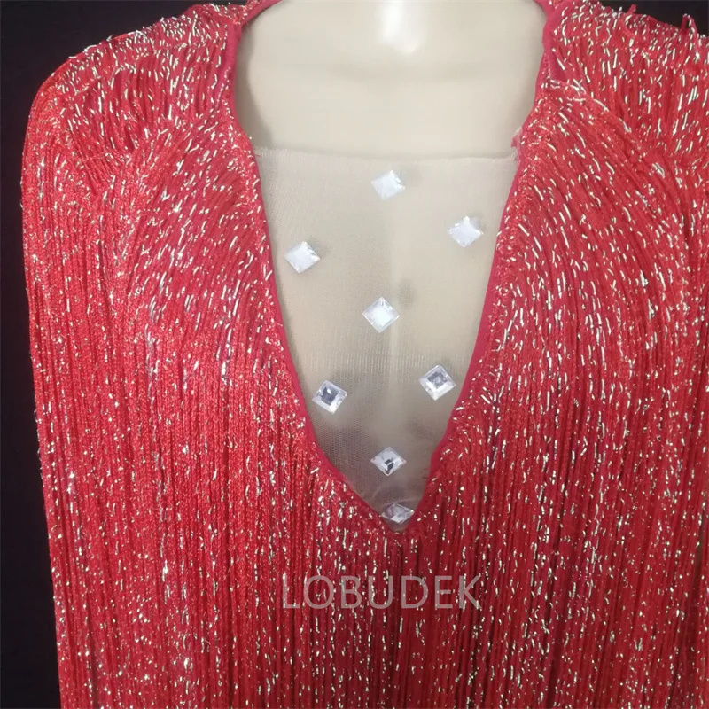 Fashion Long Tassels Crystals Dress Women Singer Concert Stage Costume Sexy Fringes Party Dance Performance Clothing | Женская одежда