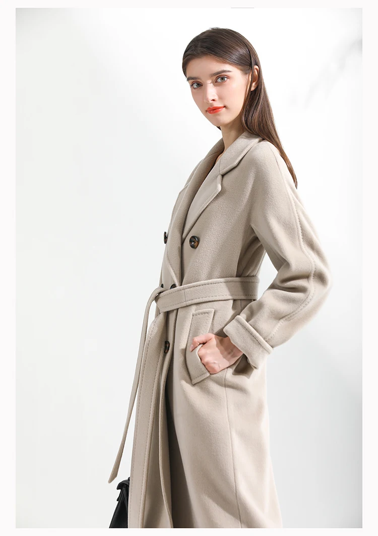 

2020 Autumn Winter Elegant Wool Blend Women Fashion Long Coats Woolen Overcoat Bandage Jacket Oversize Outwear
