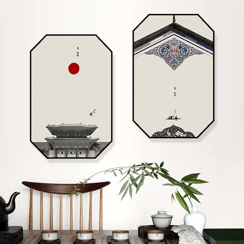

Chinese Style Retro Simple Canvas Oil Painting Characteristic Architectural Posters And Prints For Living Room Home Decor