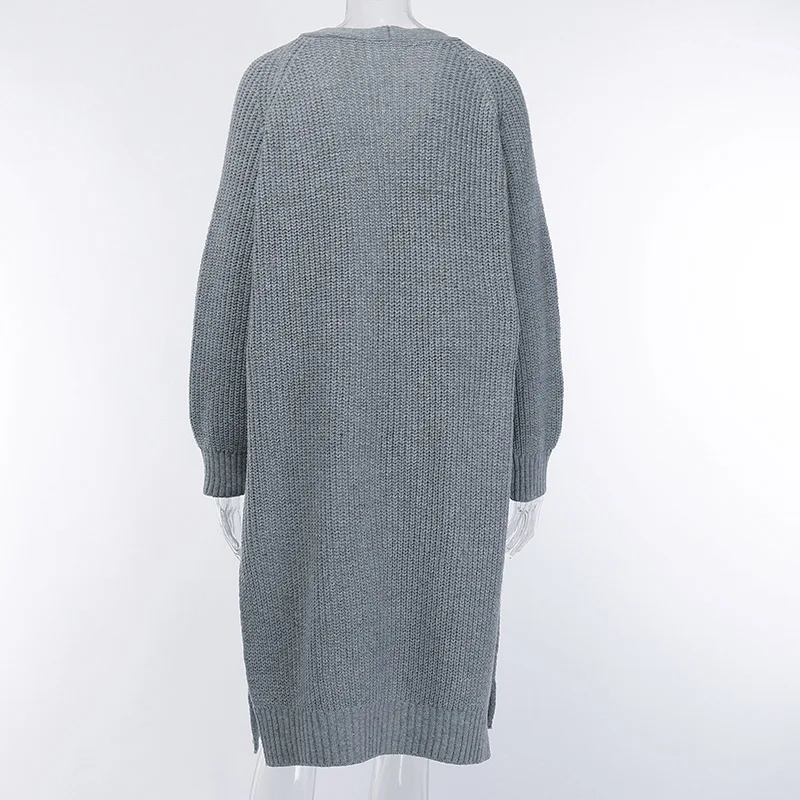 Осенне-зимний длинный женский кардиган вязанный с рукавом 2019 вязаный