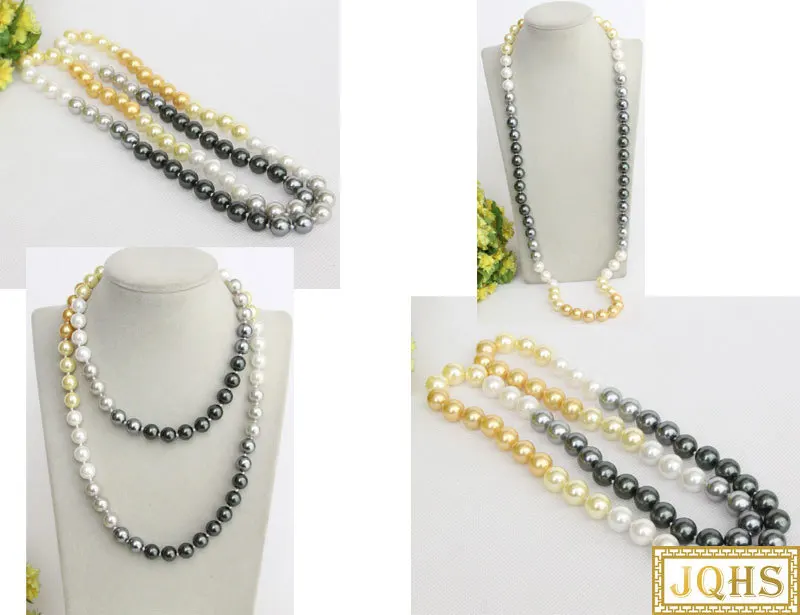 

JQHS длинное 35 "10 мм 32" 12 мм круглое многоцветное Южное жемчуг из морской раковины бусины Узловое ожерелье j12153-5