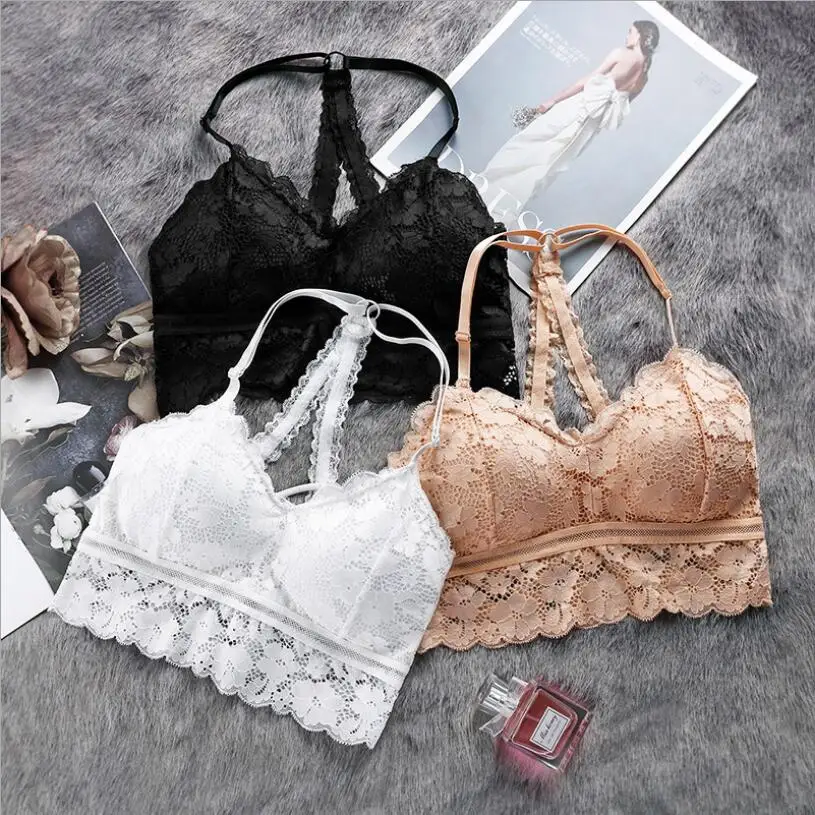 

Women Hollow Out Bralette Solid Color Beauty Back Add Pad Lace Underwear Sexy Vest Seamless Women Bra Lingerie Bralette S1515