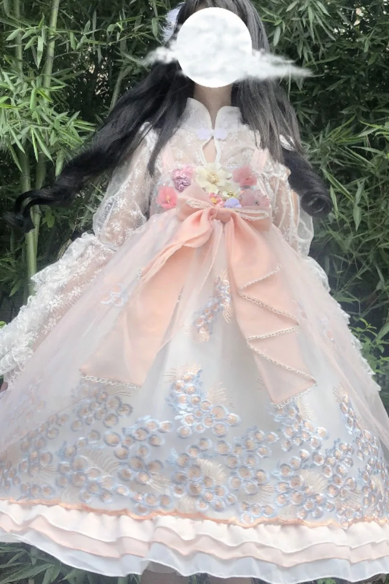 

Origional Chinese-Style Lolita Sakura Fu Song Lolita Ji Sleeve Inner Expandable JSK Dungaree Dress Summer sweet lolita dress