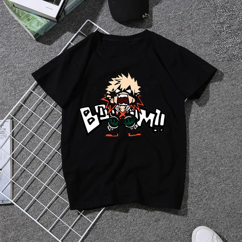 Футболка My Hero Academia Bakugou Katsuki Мужская модная хип хоп черная 100% хлопок Харадзюку