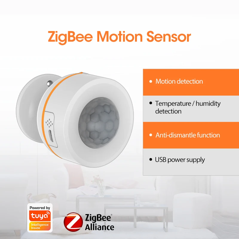 

Tuya ZigBee 3.0 PIR Motion Sensor Detector Battery Built-in 5V 1A USB Power Temperature Humidity Wireless Smart Life App Homekit