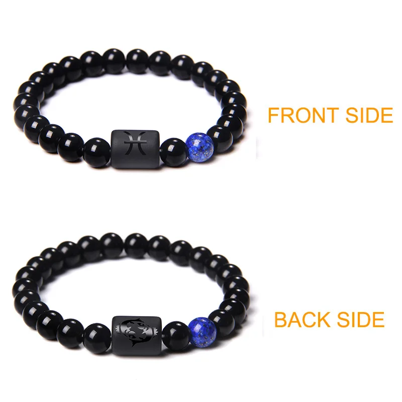 Эластичный браслет с подвесками 12 знаков зодиака для пары натуральный черный