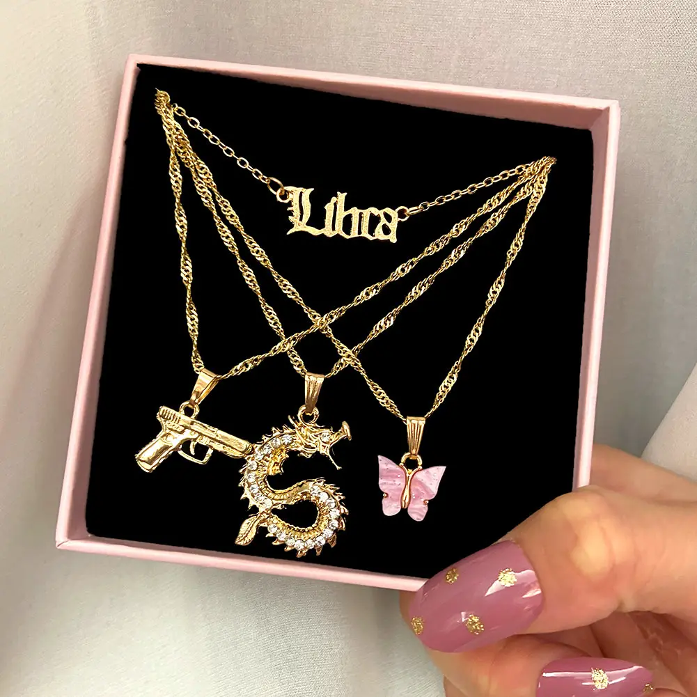 Женское многослойное ожерелье JUST FEEL золотистого цвета с надписью Libra