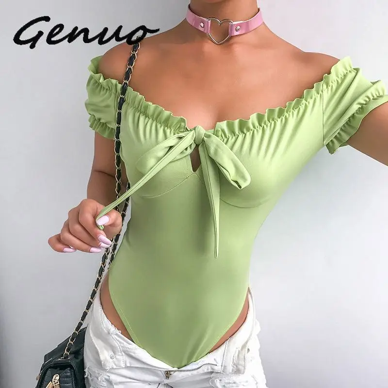 Женское боди черное белое однотонное Плиссированное сексуальное неоново