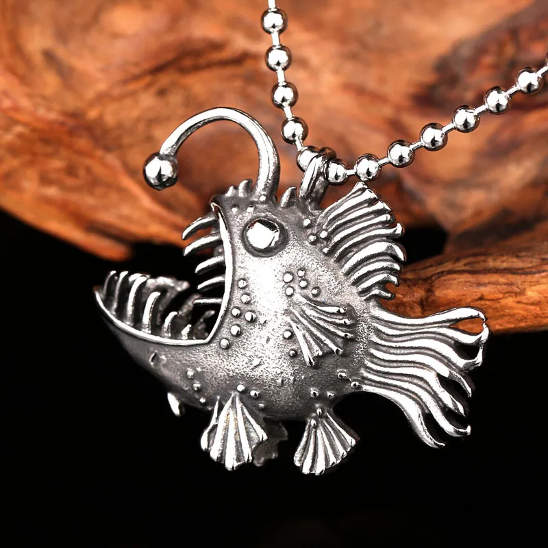 

Vintage Lantern Fish Pendant 316L Stainless Steel Trendy Personality Male Black Necklaces Pendant Punk Rock Accessory For Men