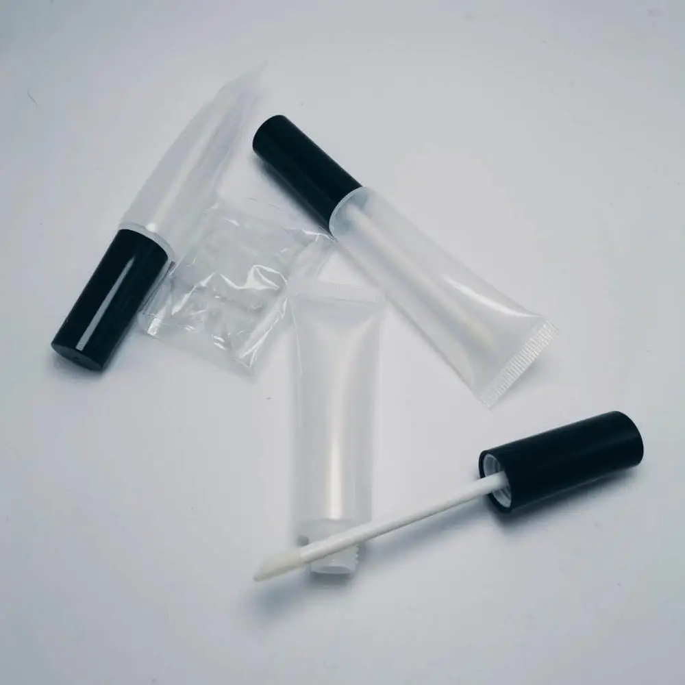 

Empty cosmetic container packaging 50pcs Black cap Squeeze lipgloss tube with wand container